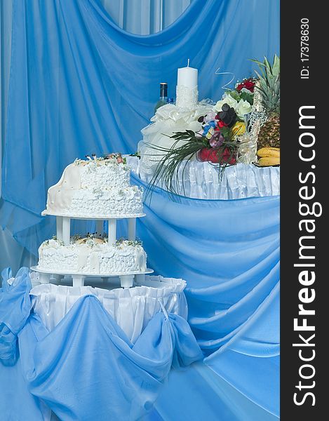 Hall interior in blue tones for a wedding banquet. Hall interior in blue tones for a wedding banquet.