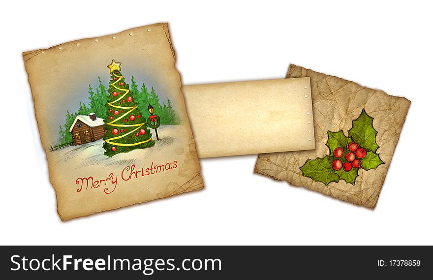 Christmas greeting card with illustration of winter landscape. Christmas greeting card with illustration of winter landscape