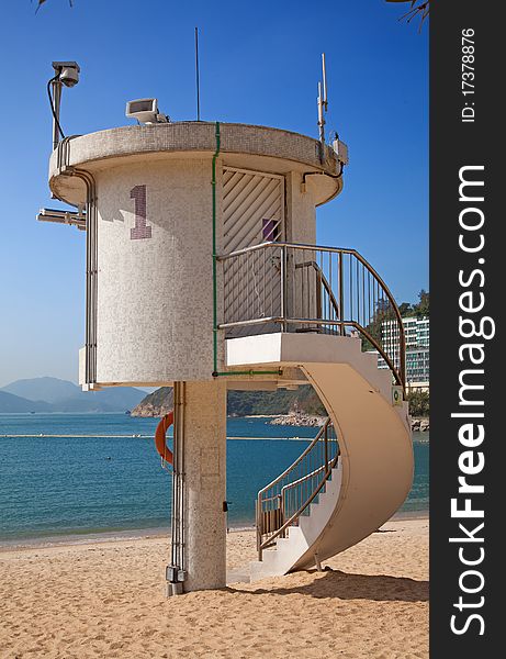 Lifeguard tower on the Repulse bay beach in Hong Kong