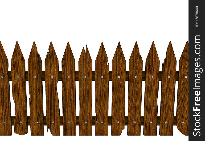 Wooden fence composed from crashed brown boards isolated on white background (disposed horizontally). Wooden fence composed from crashed brown boards isolated on white background (disposed horizontally)