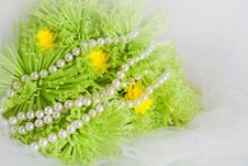 Necklace Of Pearls And Bouquet Of Chrysanthemums Royalty Free Stock Image Necklace Of Pearls And Bouquet Of Chrysanthemums Royalty Free Stock Image