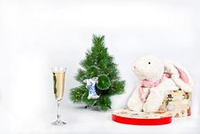 Christmas Tree And A Toy White Rabbit Royalty Free Stock Photos Christmas Tree And A Toy White Rabbit Royalty Free Stock Photos
