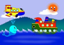 Aircraft Ship Sun And The Whale Stock Images Aircraft Ship Sun And The Whale Stock Images