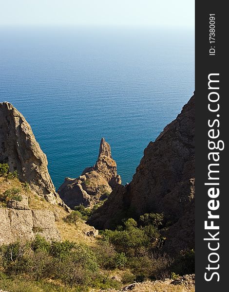 View from Kara-Dag mountains to the Black Sea, Crimean peninsula.