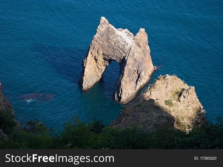 Golden gate rock in Kara-Dag mountains, Crimean peninsula.