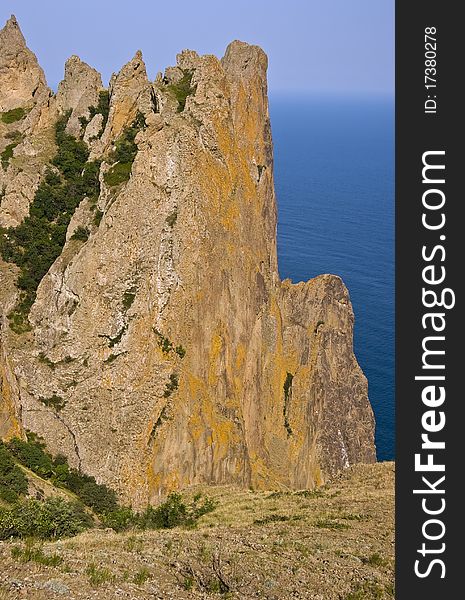 View from Kara-Dag mountains to the Black Sea, Crimean peninsula.