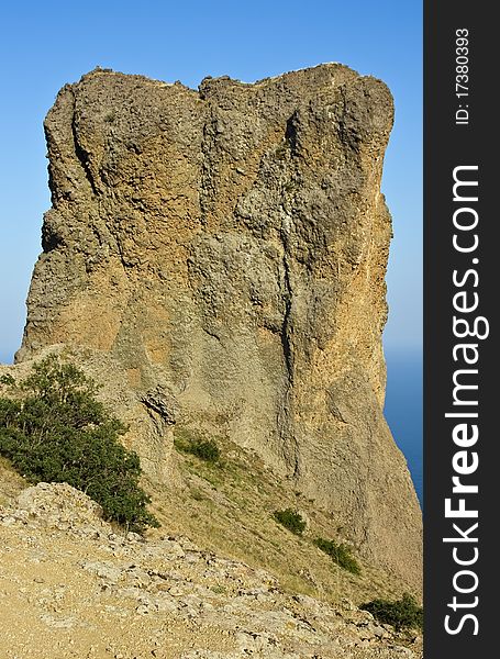 Cliff in Kara-Dag mountains, Crimean peninsula.