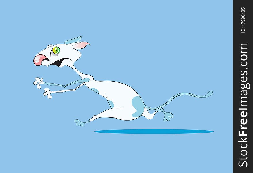 Running cat on blue background. Illustration