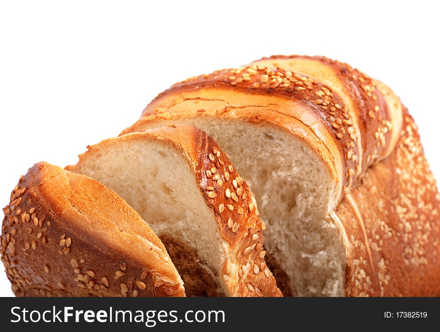 Sliced Bread with Sesame on Crust (focus on middle piece)