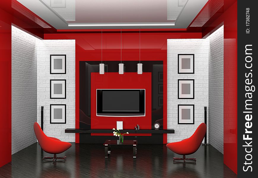 Modern Interior Of The Living Room 3D