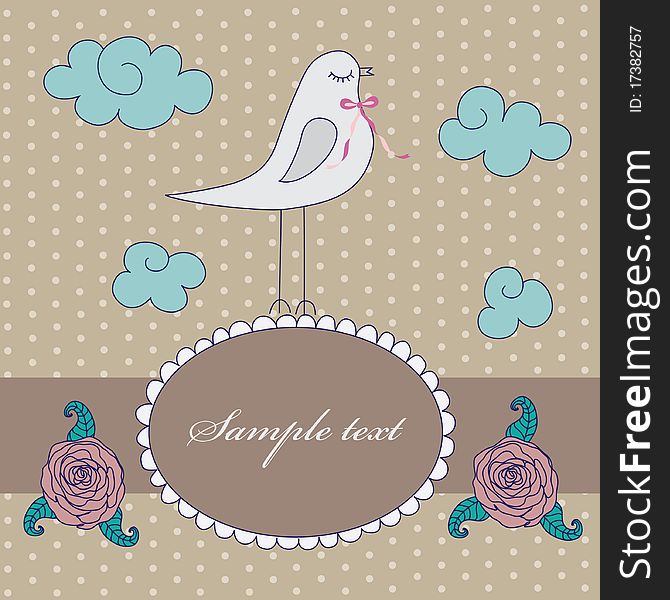 Vintage cute card with bird and flowers. Vintage cute card with bird and flowers