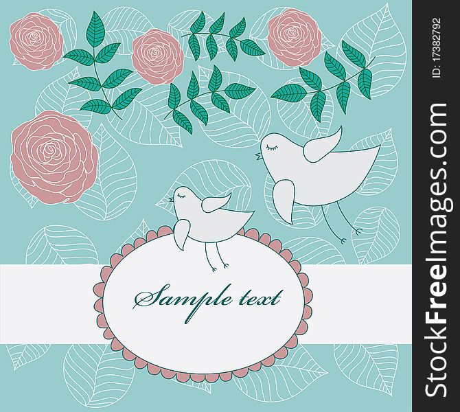 Vintage cute card with birds and flowers. Vintage cute card with birds and flowers