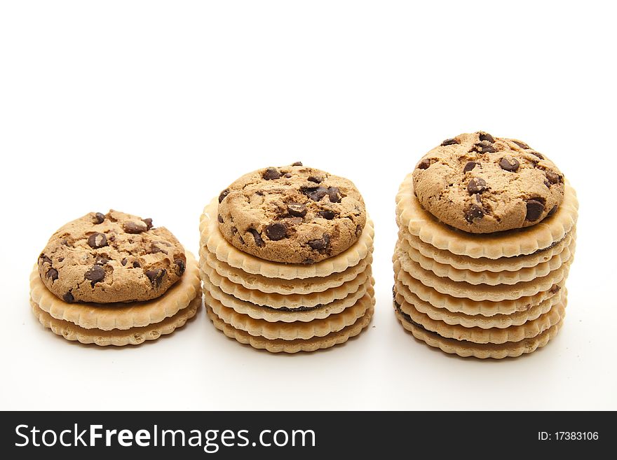 Cookies with chocolate onto white background. Cookies with chocolate onto white background