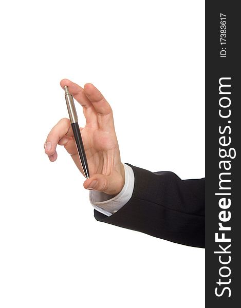 Well shaped businessman hand with a ballpoint isolated over white