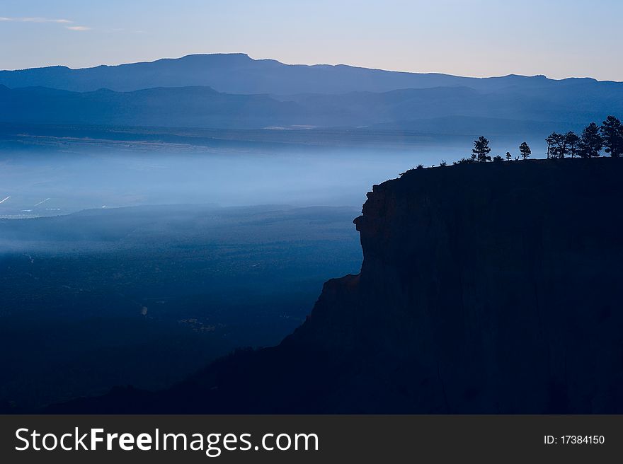 Foggy sunset in Bryce canyon