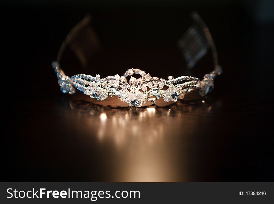 Diadem of the bride on the table. Diadem of the bride on the table