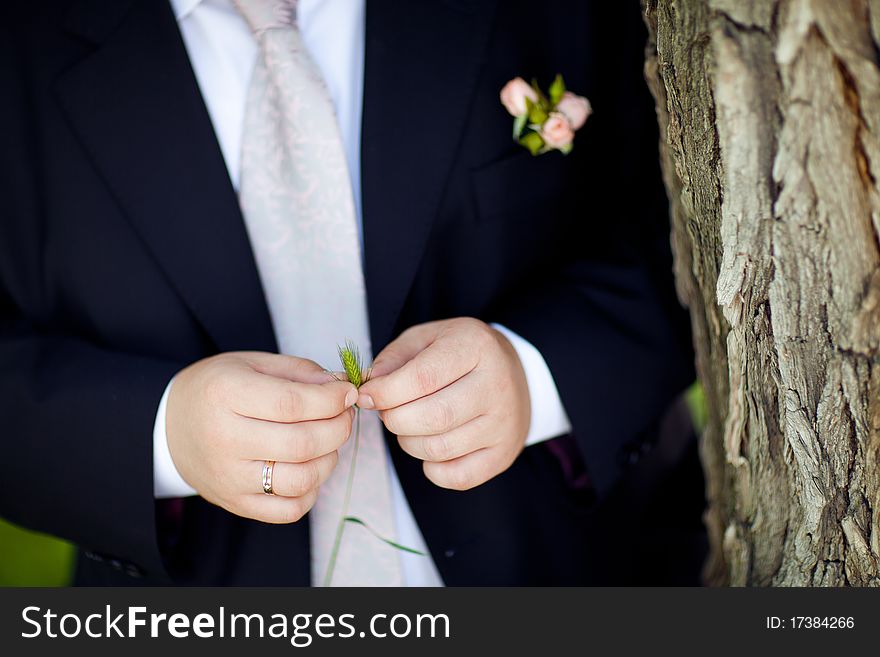 Blade in hands of the groom