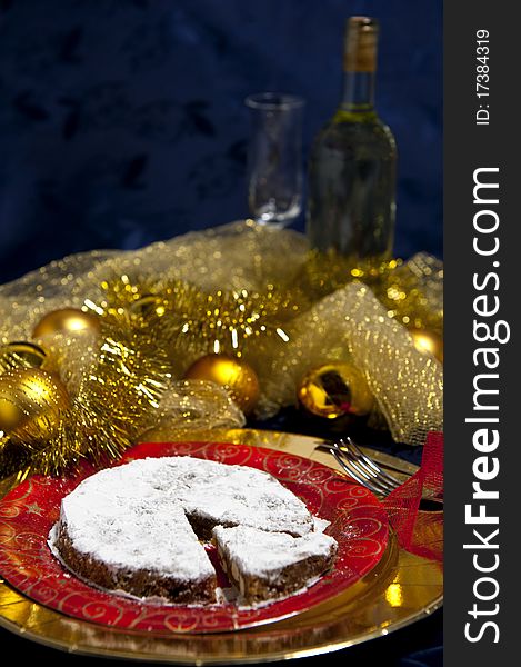 Gingerbread Christmas decorations and wine with blurred background. Gingerbread Christmas decorations and wine with blurred background