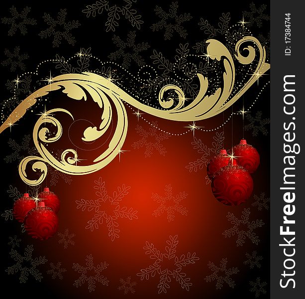 Christmas black and red background with balls and snowflakes. Christmas black and red background with balls and snowflakes