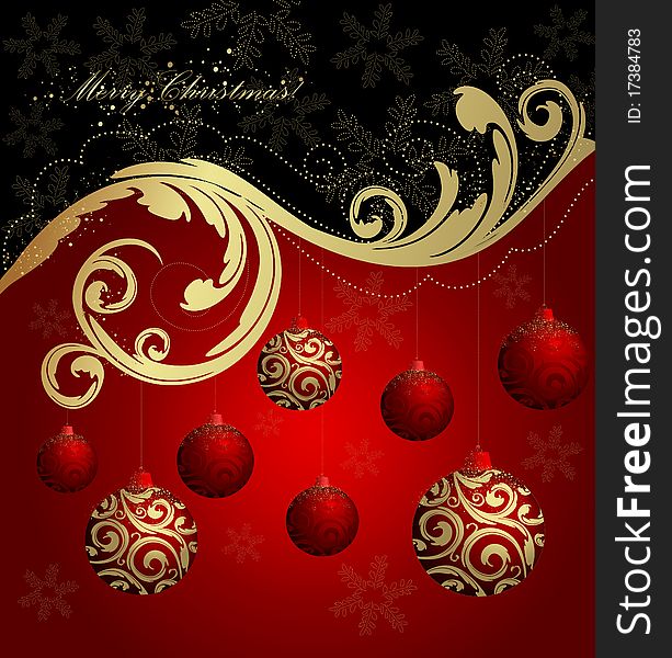 Christmas  red background with balls and snowflakes. Christmas  red background with balls and snowflakes