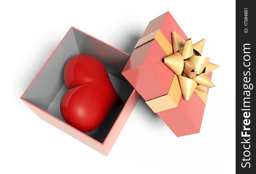 Heart in the red gift box. Heart in the red gift box