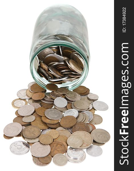 Money in glass jar on white background. Money in glass jar on white background