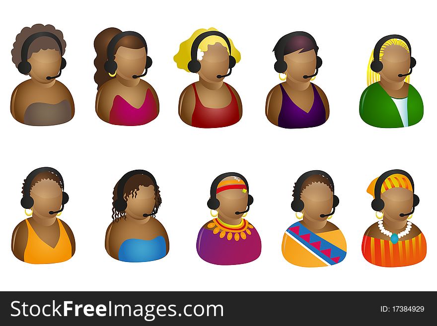African icons with headset that can be used for corporate designs, websites icons and others.
