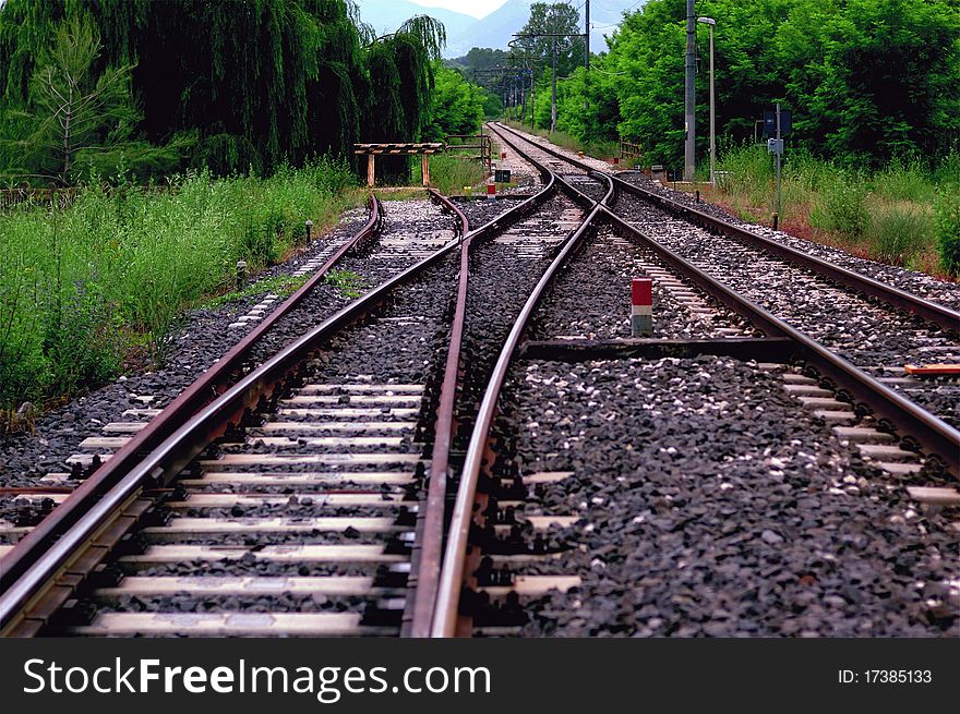 Railroad tracks near an exchange. Railroad tracks near an exchange