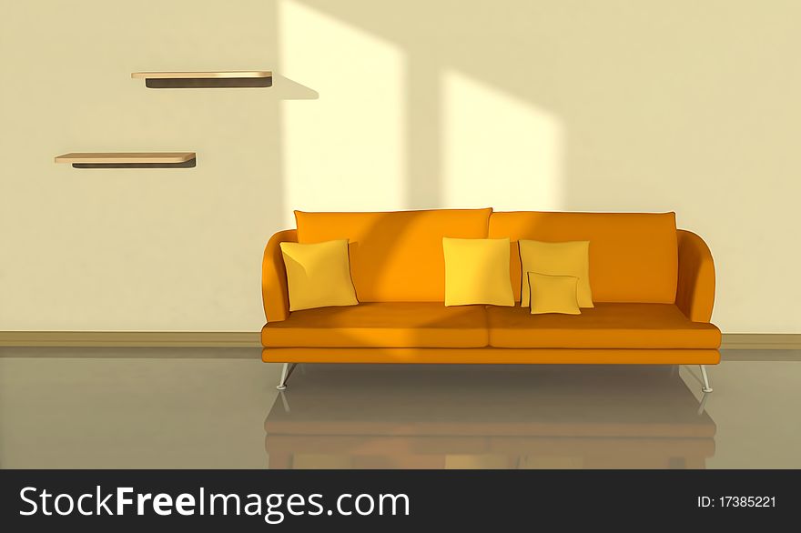 Orange sofa on the light