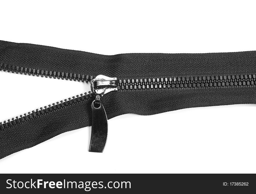 Black zipper isolated on a white background.