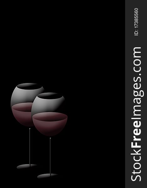 Two glasses of wine on black background. Two glasses of wine on black background