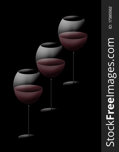 Three glasses of wine on black background. Three glasses of wine on black background