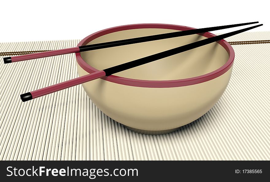 Ceramic dish and wooden chopstick. Ceramic dish and wooden chopstick