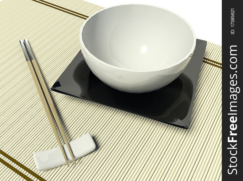 Ceramic dish and bamboo chopstick. Ceramic dish and bamboo chopstick