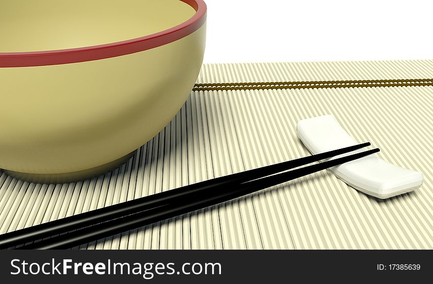 Ceramic dish and bamboo chopstick. Ceramic dish and bamboo chopstick