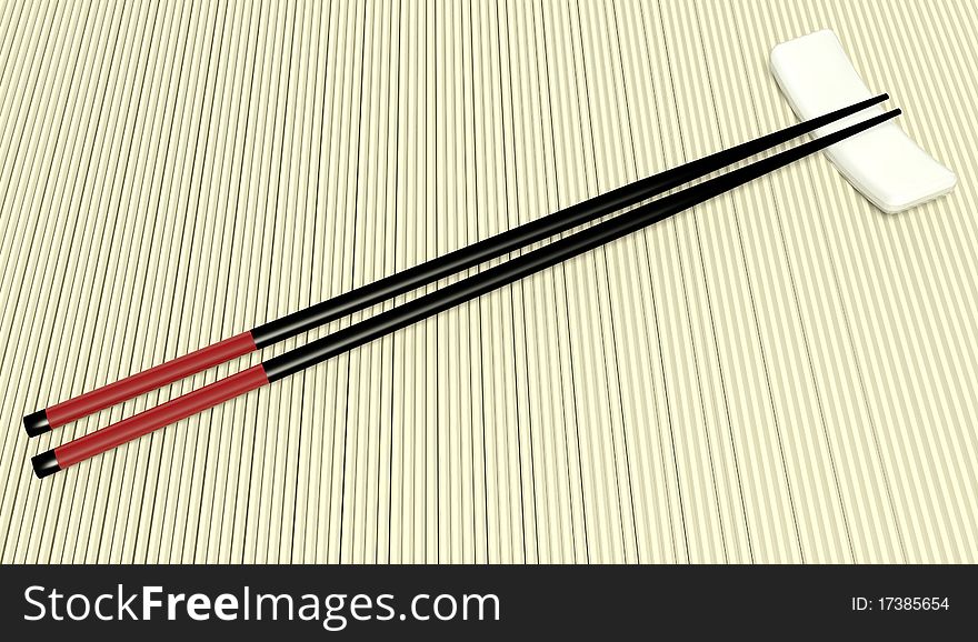 Bamboo chopstick on a mat