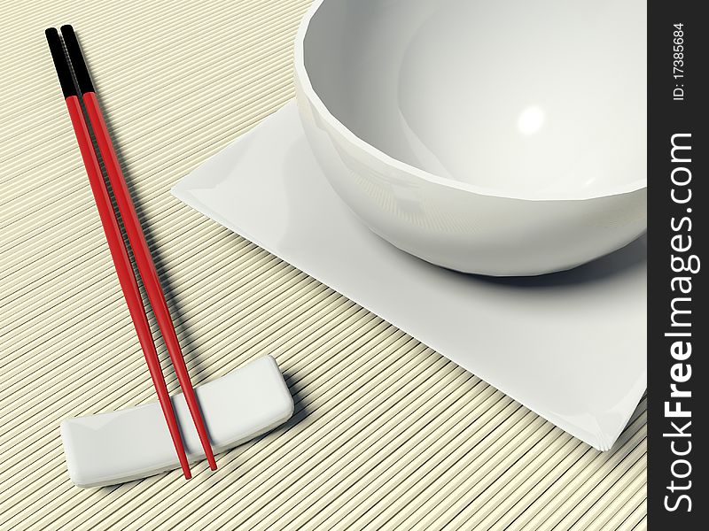 Ceramic dish and bamboo chopstick. Ceramic dish and bamboo chopstick