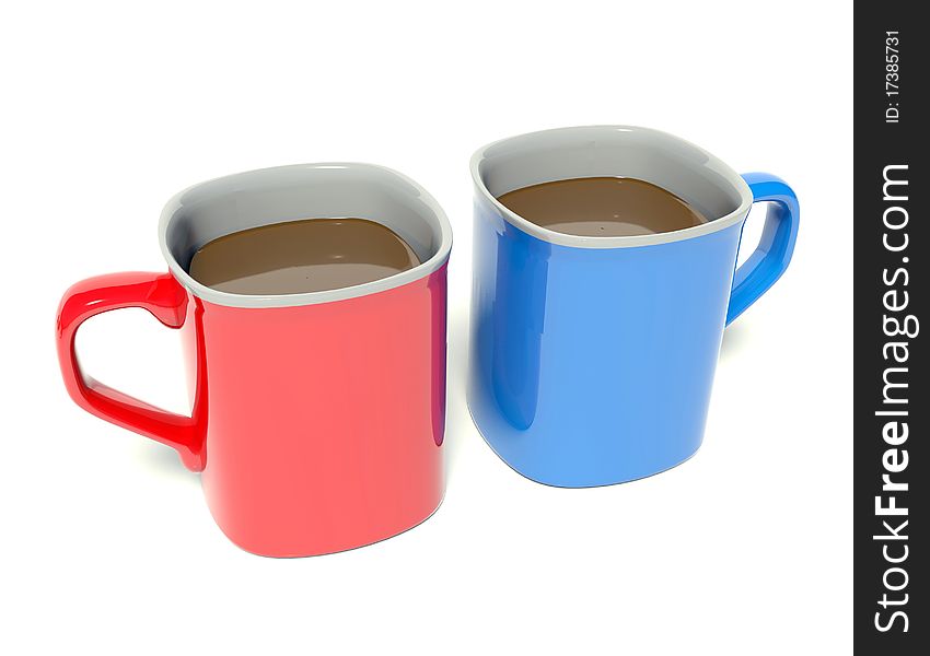 Two colored mug, red and blue