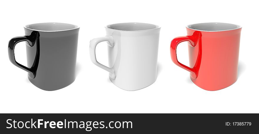 Three colored mug, red, black and white