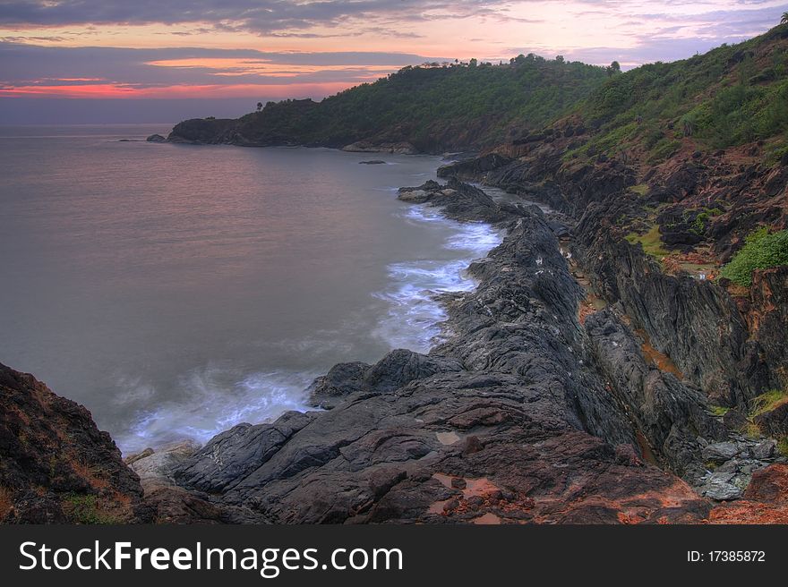 Coastline in south india by sunset
