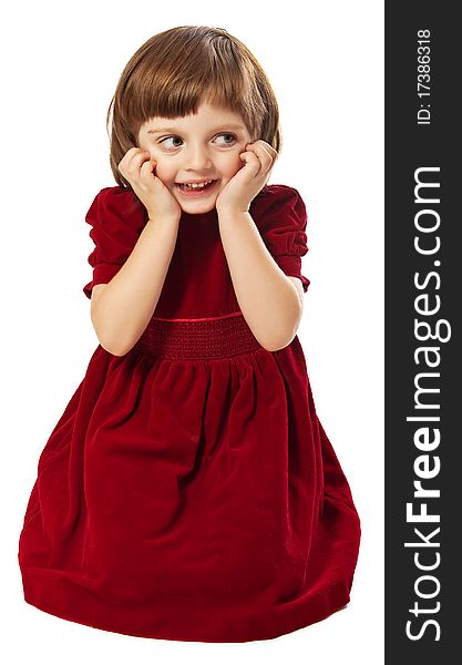 Girl four years old with best red dress isolated on white. Girl four years old with best red dress isolated on white