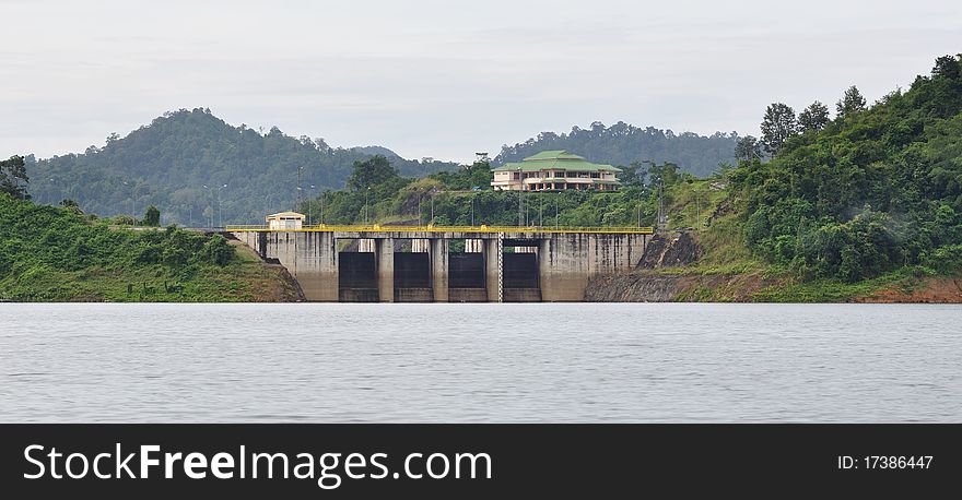 Sluice gate on lake in Kho Sok national park, Thailand.