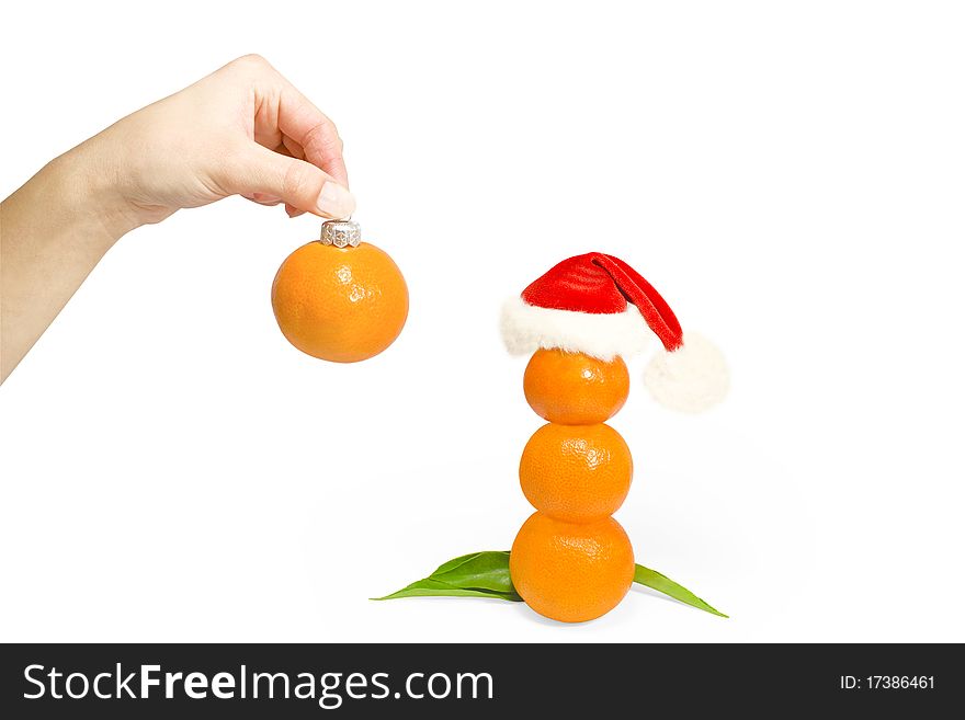 Snowman and Christmas ball in Mandarin. Snowman and Christmas ball in Mandarin