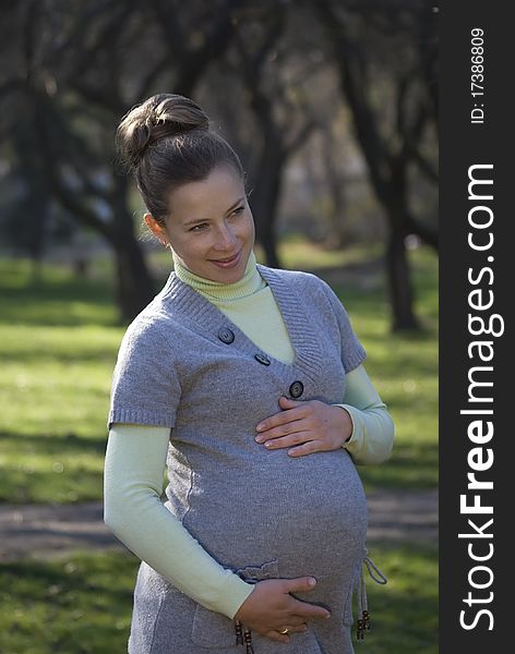 young woman, the pregnant woman touches a stomach. young woman, the pregnant woman touches a stomach