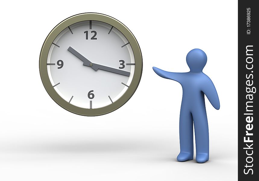 Little man and clock. Isolated white. Little man and clock. Isolated white.