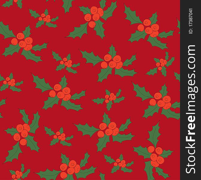 Seamless wallpaper pattern with holly berry