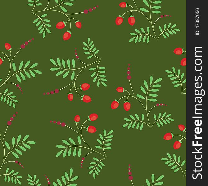 Seamless wallpaper with red berries