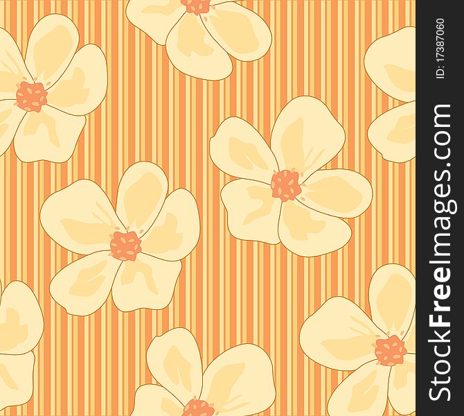 Seamless floral wallpaper - flowers on striped background