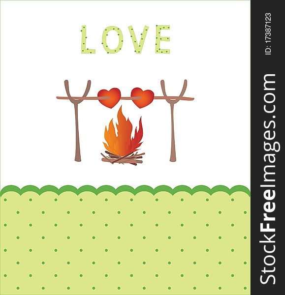 Hand drawn card Love with fire