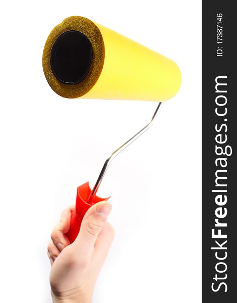 Hand hold roller, on a white background. Hand hold roller, on a white background